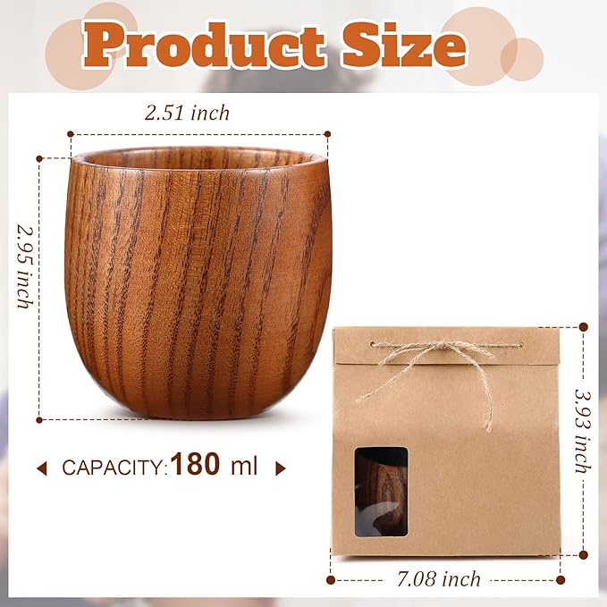 Yinder 2 Pcs Wooden Whiskey Glasses, Christmas Gifts for Men, Bourbon Cup with Kraft Bag for Whiskey Sake Tea Home Bar, Christmas Anniversary Wedding Birthday Gifts, Oktoberfest Party Supplies