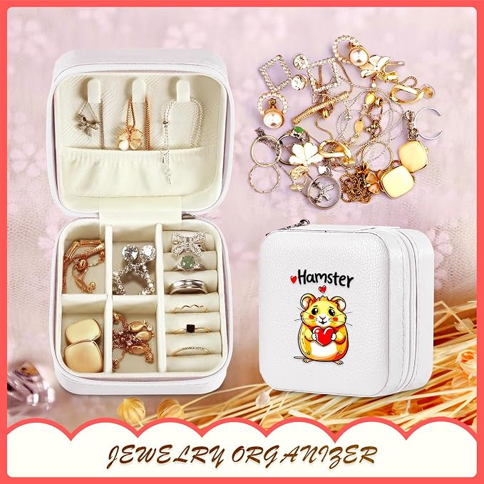 Hamster Jewelry Box, Gifts For Kids Teens Girls, Hamster Lovers Stuff Items Accessories Things Merchandise Decor Merch, Travel Ring Earrings Necklace Organizer Holder!
