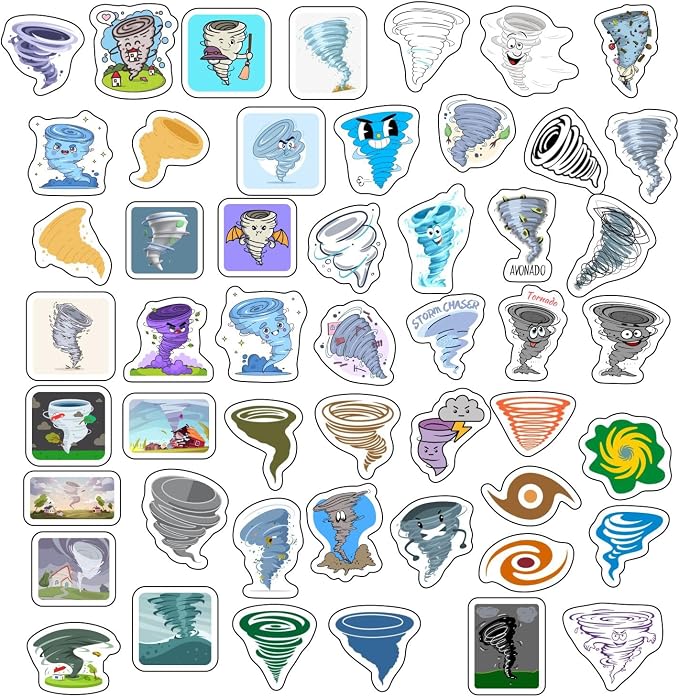 100Pcs Tornado Stickers for Water Bottle and Laptop - Weather Party Supplies & Decorations, Waterproof Vinyl Storm Decals, Exciting Tornado Stickers Laptop Decals, Gifts for Women & Men