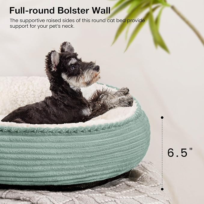 Love's cabin Round Donut Cat and Dog Cushion Bed, 24in Pet Bed for Small or Medium Dogs, Anti-Slip & Water-Resistant Bottom, Soft Durable Fabric Pet Beds, Washable Calming Cat Bed Apple Green