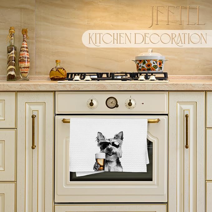 Funny Yorkshire Terrier Beer Kitchen Towels, Yorkshire Terrier Gifts Dish Tea Towels for Kitchen Decor, Bar Towel for Bartender Kitchen, Beer Lover Gift, 16x24 Inch