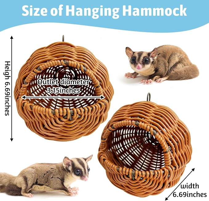 BNOSDM Sugar Glider Nest, Pet Glider Cage Sleep Nesting Squirrels Playing Hideout Hanging Hammock with Warm Cotton Pad Small Animal Cage Accessories for Marmosets Hamsters (G Type Holes)