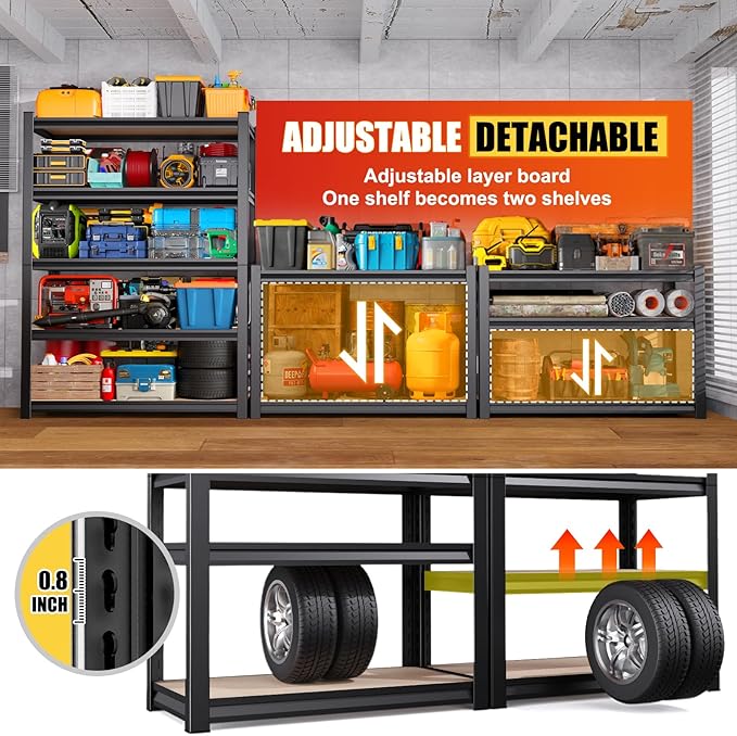 Set of 2 71"H Garage Shelving-2050LBS 5 Tier Storage Shelves,Adjustable Heavy Duty Metal Shelving Unit and Storage Large Rack,Utility Steel Shelf For Shop Warehouse Industrial Pantry 71"x35"x16"
