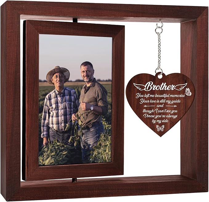 Memorial Gifts for Loss of Brother,Rotating Wooden Picture Frame, Sympathy Gift Keepsake, Healing Grief Gift for Loss of Brother, Remembrance for Funerals, Memorial Ceremonies, Fits 4x6 In Photo