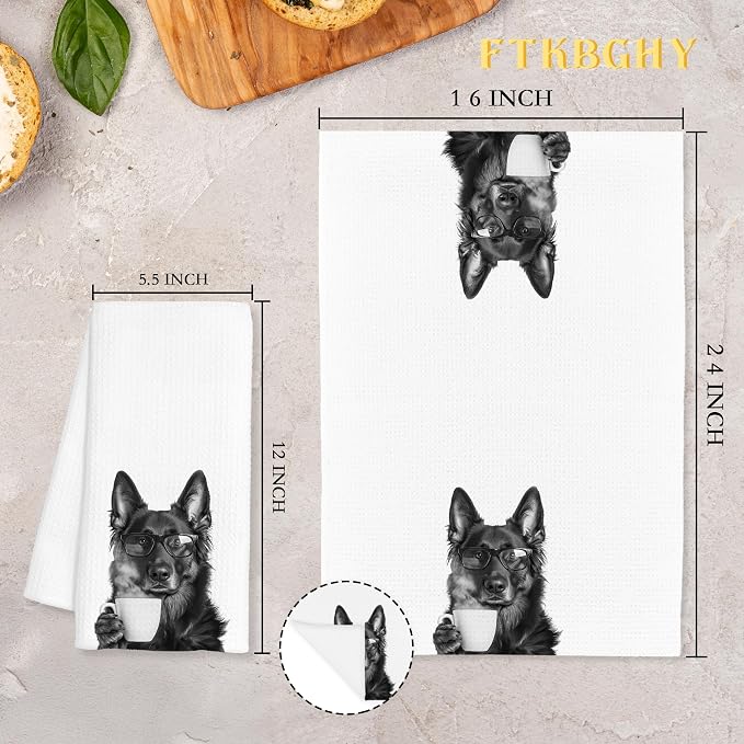 Funny German Shepherd Decor Coffee Kitchen Towels Gift, German Shepherd Dog Gifts, Coffee Gifts for Women, Dog Lover Gift Decorative Dish Hand Tea Towels for Kitchen Home Bar Decor, 16x24 Inch