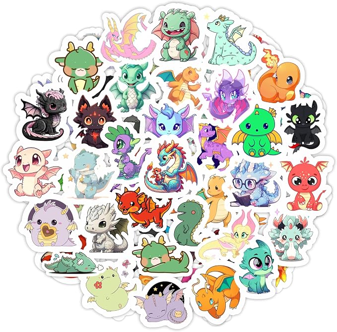 100Pcs Cute Dragon Stickers for Water Bottle and Laptop - Cute Dragon Party Supplies & Decorations, Waterproof Vinyl Decals, Fantasy and Fun Stickers, Gifts for Women & Men