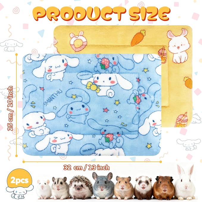 2 Pcs Guinea Pig Bed, Washable Rabbit Bunny Bed Mat Soft Small Animal Winter Bed Pads Sleeping Pads for Rat Chinchilla Hedgehog Hamster Squirrel Ferret (13 x10 inch)