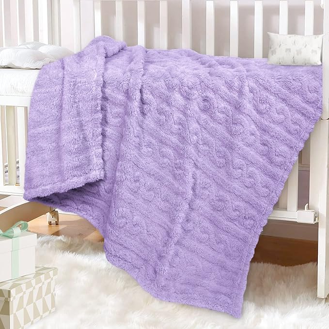 HOMRITAR Baby Blanket for Girls Toddlers 3D Fleece Fluffy Fuzzy Blankets for Baby, Soft Warm Cozy Fleece Infant or Newborn Receiving Blanket 330GSM (30 x 40 Inch, Purple)