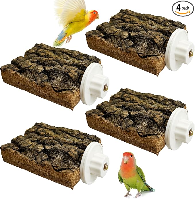 kathson Natural Cork Bird Perch Stand Platform Small Birds Wooden Rectangle Stand Perch Parakeet Chewing Toy Cage Accessories for Lovebirds Cockatiels Conures Parrots(Style A,4PCS)