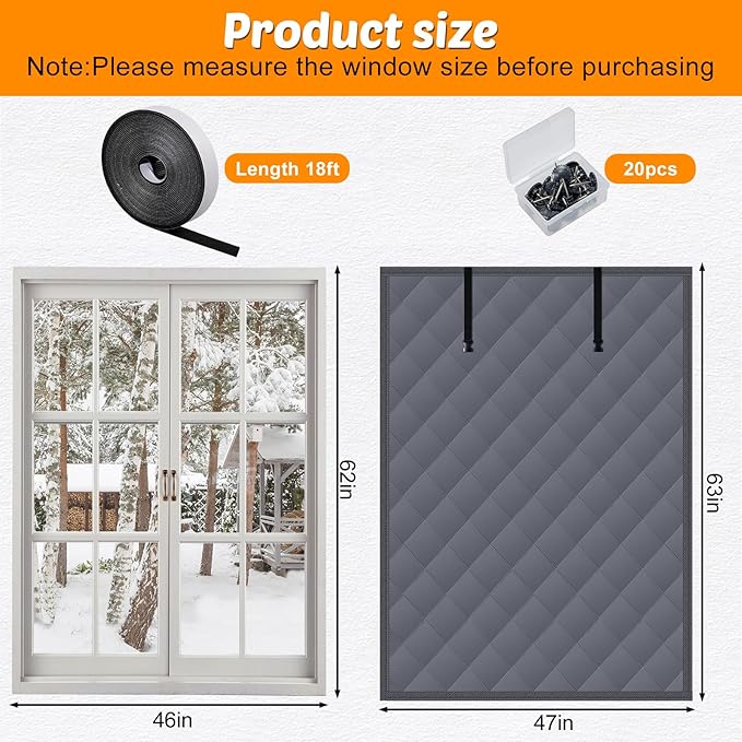 3 Layer 47x63in Thermal Insulated Window Cover for Winter,Roll-Up Insulated Window Blanket with Hook & Loop,Windows Insulation Kit for Bedroom Attic RV to Keep Winter Warm
