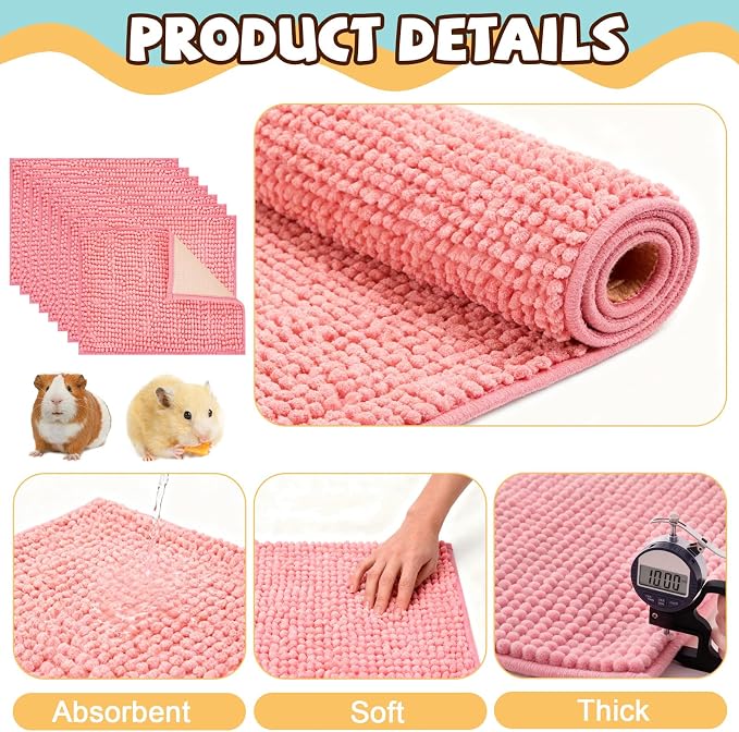 8 Pcs Guinea Pig Liner Washable Rabbit Cage Liner 16x12 Inch Guinea Pig Fleece Mats Reusable Bedding Pee Pads for Small Animals, Bunny(Pink)