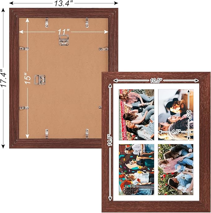 11x15 Picture Frame Display 4 opening 5x7 Picture Frame Collage,Multi Photo Frame with Mat,Plexiglass,Horizontal and Vertical Formats for Wall Decor,Walnut Wood Grain