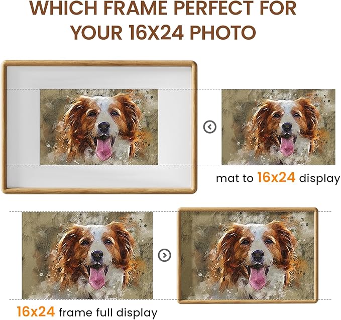 16x24 Picture Frame Natural Oak Wood From California-USA with Real Tempered Glass, Handcrafted 16 x 24 Poster Frame Matted to 12x18 Wedding Photo,Family Picture,Graduation Picture Display on Wall