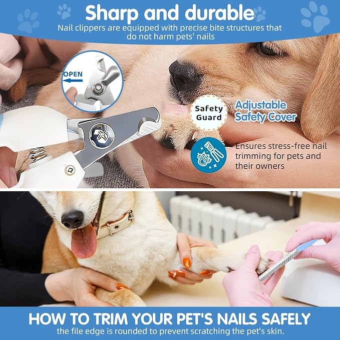 Aglads 8PCS Cat Rabbit Bunny Dog Grooming Kit,Self-Cleaning Brush,Nail Clipper,Grooming Glove,Massage Brush,Flea Comb,Towel&Travel Bag,Complete Grooming Tools for Long&Short Haired Pets(8, blue)