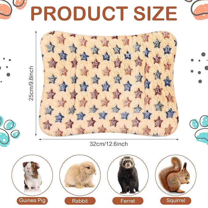 Haull 4 Pcs Waterproof Guinea Pig Bedding Soft Dog Cat Bed Crate Mat Small Animal Plush Cage Liners Rabbit Bunny Kennel Pad Reversible Cozy Pee Thickened Hamster Pad(Star,13 x 10 Inch)