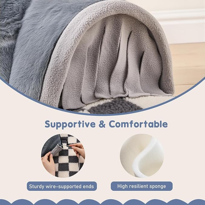 Avont Guinea Pig Tunnel, Small Animal Hideaway Tube Toy | Cozy Plush Tunnel for Guinea Pigs and Small Pets with Non-Slip Bottom and 2-In-1 Design in Large Size Gray