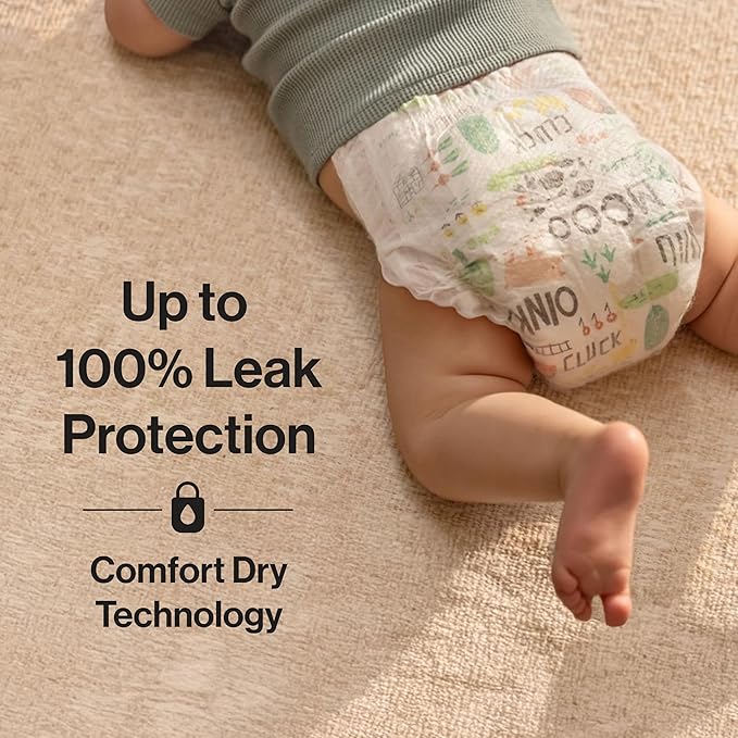 The Honest Company Clean Conscious Diapers for Delicate Skin | Up to 100% Leakproof | Hypoallergenic, Fragrance Free | Fall '25 Limited Edition Prints | Club Box, Size 3 (16-28 lbs), 62 Count