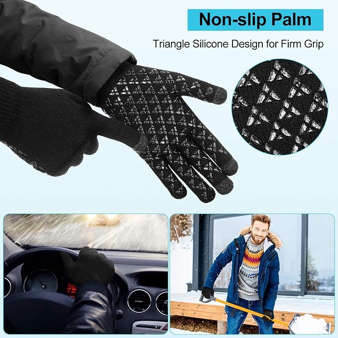 Winter Fleece Lined Beanie Hat Scarf Sock Touchscreen Gloves Set for Men Women