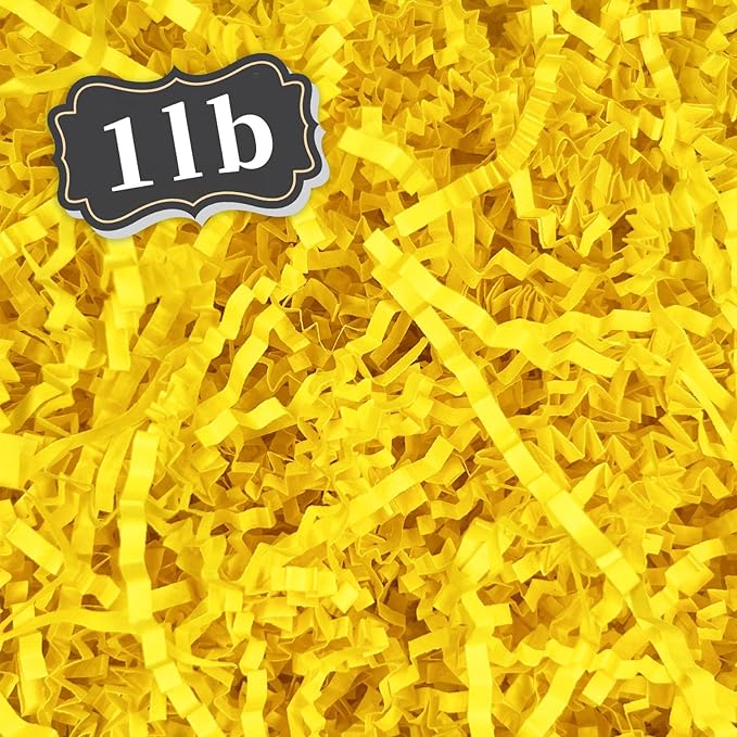 ZEBMOON 1 LB Yellow Crinkle Cut Paper Shred Filler Great for Gift Wrapping, Basket Filling, Birthday, Wedding, Halloween, Thanksgiving, Christmas Day, New Year Party Decorations Filling Supplies
