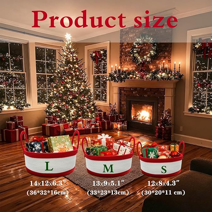 Personalized Christmas Knit Basket Custom Baby Gift Basket with Name Cotton Rope Storage Organizer Gift for Newborn Girls Boys