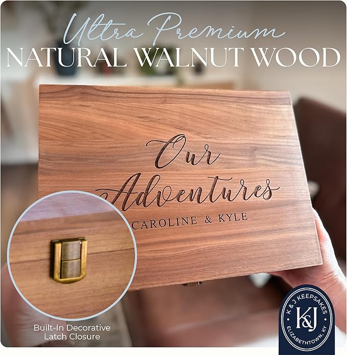 Personalized Walnut Wood Wedding Keepsake Box, Custom Engraved Memory Box for Couples, Birthday Gift, Engagement Gift, Bridal Shower Gifts Anniversary Engagement Wedding Gifts for Couples Newlyweds