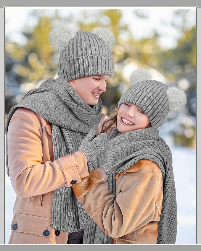 Geyoga 6 Pcs Winter Warm Fleece Knit Hat Long Scarf Touchscreen Gloves Ear Muffs Socks Sets, Winter Warm Gifts for Women