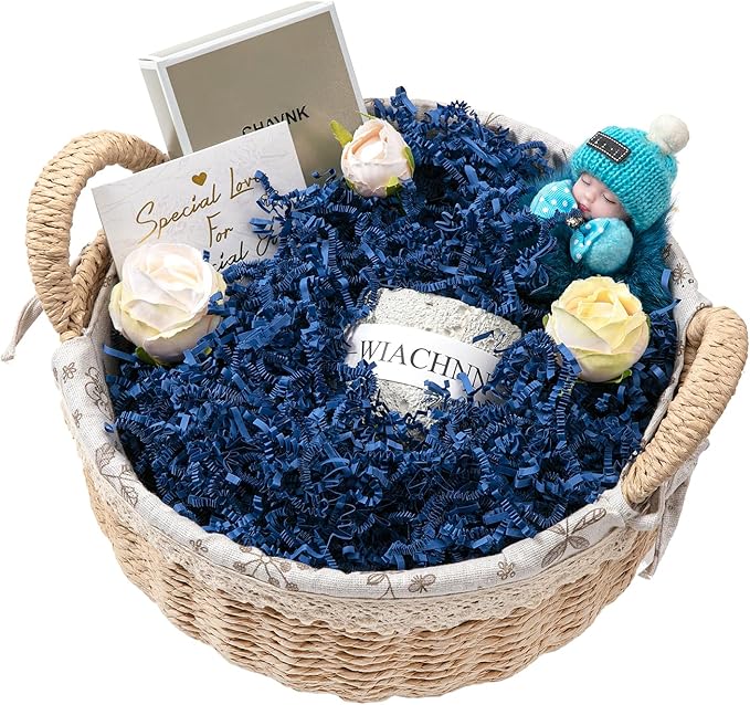 1/2 LB Crinkle Cut Paper Shred Filler 8 oz Dark Blue Crinkle Shredded Paper for Gift Box - Gift Basket Bag Filler - Grass Cushion Stuffing for Father's day, Birthday Packaging Wrapping