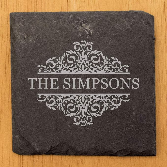 A Touch of Elegance: Personalized Slate Coasters with Family Monogram - Square Slate - Set of 4