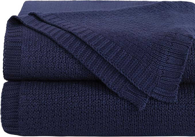 NTBAY Cable Knit Cooling Bed Blanket, Soft and Breathable Oversized Twin Bed Blanket 60x80 Inches Made from Rayon Derived from Bamboo for Bedroom, Travel, Navy Blue