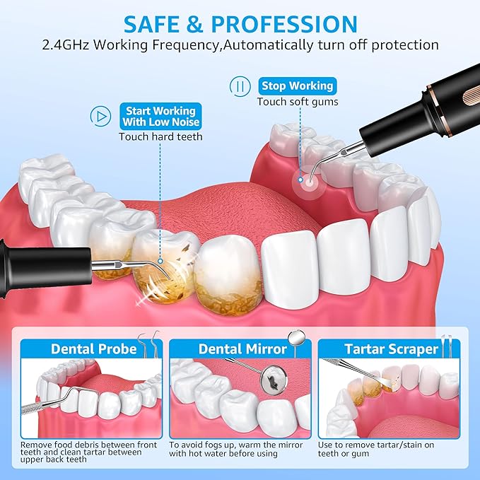 Teeth Cleaning Kit Plaque Remover for Teeth, Portable Dental Plaque Remover Tool with LED, Plaque Blaster for Human Teeth with 3 Modes, Tooth Scraper Plaque Tartar Remover for Teeth with Dental Tools