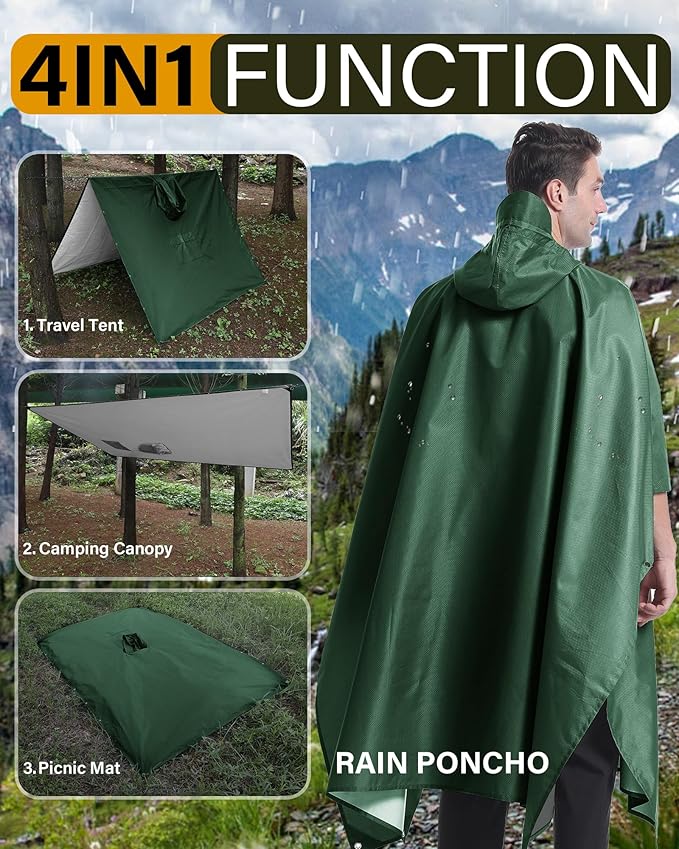 iCreek Hooded Rain Poncho Packable Unisex Raincoat Jacket with Pocket Waterproof Lightweight for Hiking, Camping, Outdoor