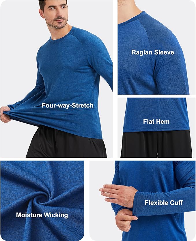 MLYENX 7 Pack Long Sleeve Shirts for Men UPF 50+ UV Sun Protection Quick Dry Moisture Wicking Workout Tee Shirts