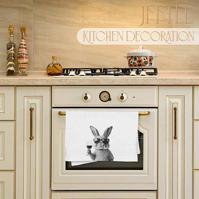 Funny Bunny Decor Kitchen Towels, Bunny Gift Dish Tea Towel for Kitchen Decor, Bar Towels for Bartender, Wine Lover Gifts, 16x24 Inch
