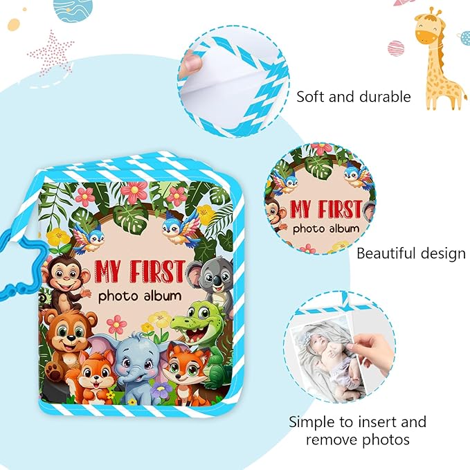 Baby Photo Album, My First Family Soft Photo Album For Baby, Woodland Animals Babies Cloth Photo Book Memory Keepsake Shower, First Year Babies Gift Pictures Holds for Newborn Toddler Kids 5.5x7inches
