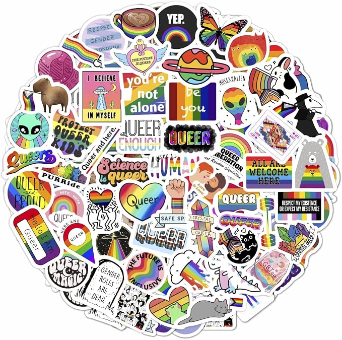 100Pcs Queer Stickers for Water Bottle and Laptop - Queer Party Supplies & Decorations, Waterproof Vinyl Decals, LGBTQ+ and Pride Stickers, Gifts for Women & Men