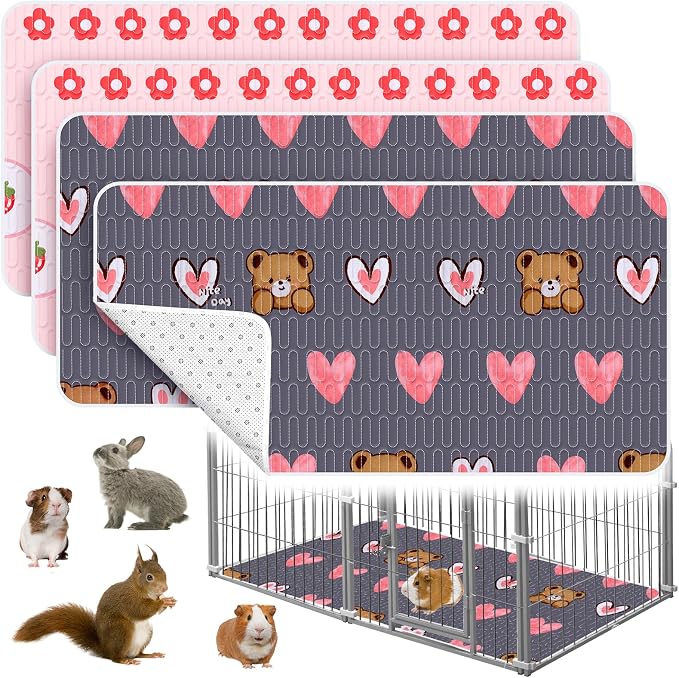4 Pcs Guinea Pig Cage Liner, Washable Guinea Pig Bedding, Rabbit Bedding Waterproof Guinea Pig Pee Pads, Absorbent Guinea Pig Bedding for Small Animals Hamster Rabbit Squirrel Cage (Bear 47“)