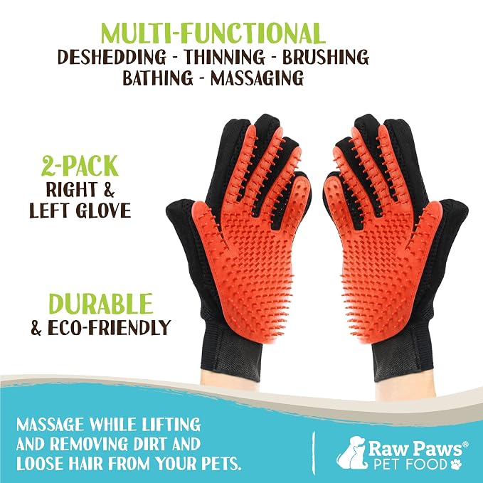 Raw Paws Grooming Gloves, 2 ct - Soft-Tip Pet Gloves for Dogs, Cats & Horses - Deshedding and Grooming Solution | Cat Brush Glove - Dog Washing Gloves - For Pet Bathing, Shampooing & Scrubbing - Dog Wash Mitt - Horse & Small Pet