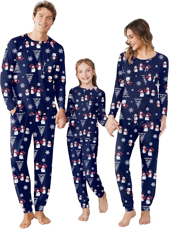 Ekouaer Family Matching Pajamas Christmas Sleepwear Long Sleeve Sleep Shirt with Plaid Pants Soft Loungewear Pjs Set S-XXL