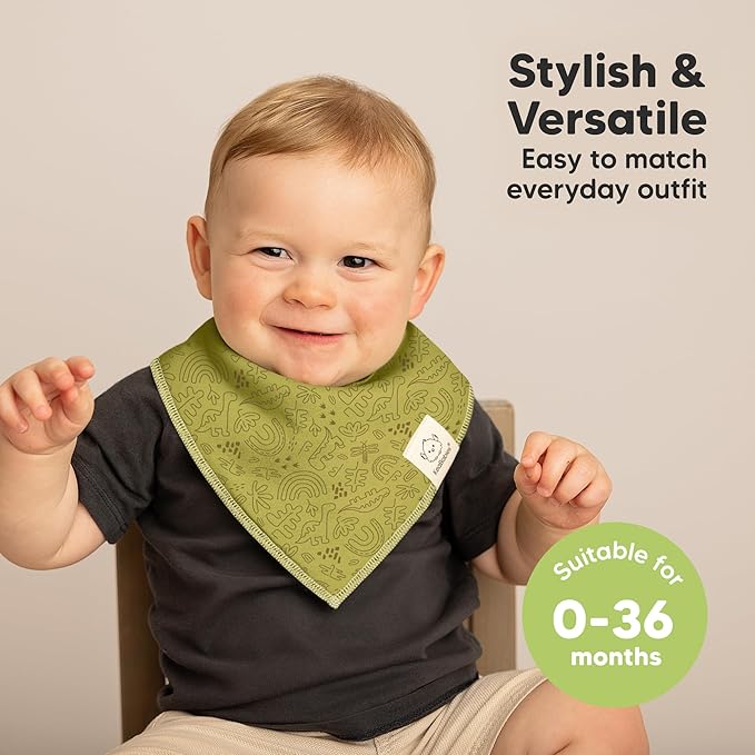 10-Pack Organic Baby Bandana Bibs for Girls - Super Absorbent Triangle Baby Bibs for Drooling and Teething Infant, 100% Cotton Extra Soft for Newborn, Infant 0-36 Months (Mesozoic)
