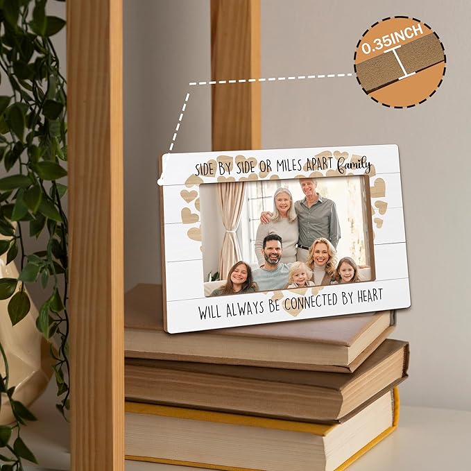 Family Heart Picture Frames, Gifts for Family Mom Dad Grandma Grandpa, Housewarming Gifts, Long Distance Wooden Photo Frames, Side by Side or Miles Apart Picture Photo Frame for Desk Table 4X6 Photos
