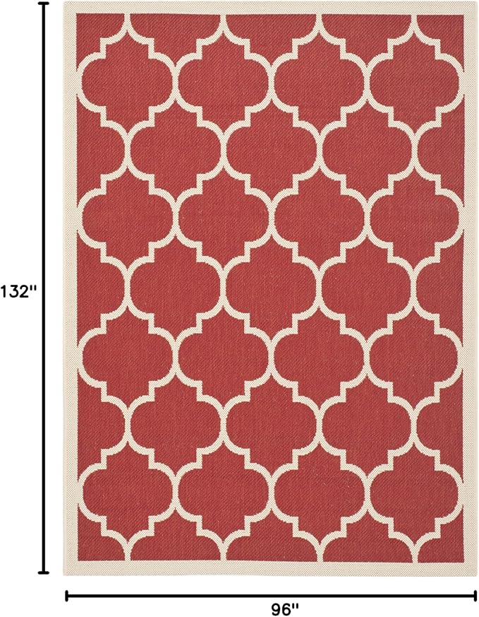 SAFAVIEH Washable Rug Outdoor Courtyard Collection - 8' x 11', Red & Bone, Non-Shedding & Easy Cleaning, Ideal for Patio, Backyard, Mudroom (CY6914-248)
