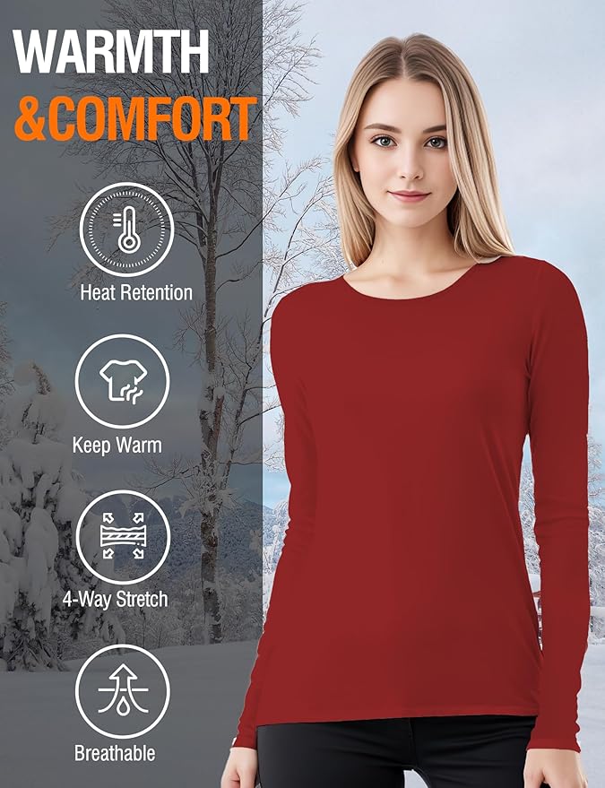Women's Long Sleeve Thermal Underwear Lightweight Compression Baselayer Shirt Women Clothing Premium Comfort Winter Tops