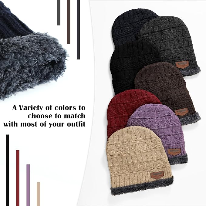 Winter Beanie Hat Circle Scarf Touchscreen Gloves Set, Snow Knit Skull Cap, Warm Thick Fleece Lined Neck Warmer for Men Women