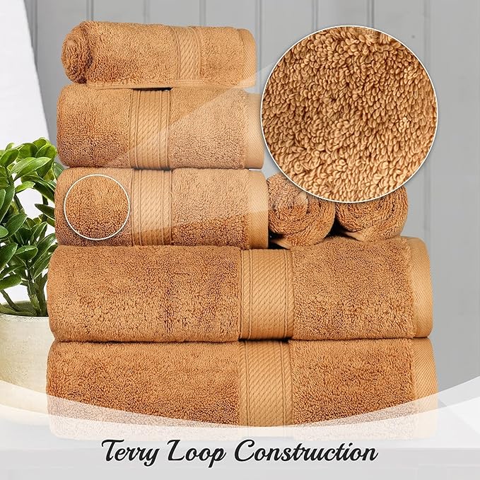 BLUENILEMILLS Madison Egyptian Cotton Towels, Towel Set for Bathroom, Shower, Hotel, Plush, 900 GSM, Highly Absorbent and Ultra-Soft Towels, Bath Essentials, 8 Piece Assorted Towel Set, Rust