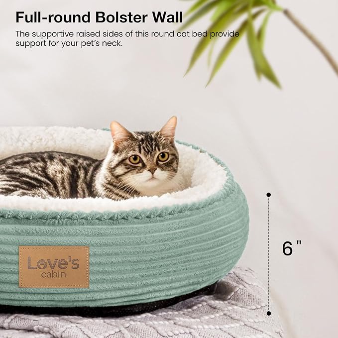 Love's cabin Round Donut Cat and Dog Cushion Bed, 20in Pet Bed for Cats or Small Dogs, Anti-Slip & Water-Resistant Bottom, Super Soft Durable Fabric Pet beds, Washable Luxury Bed Apple Green Stripe