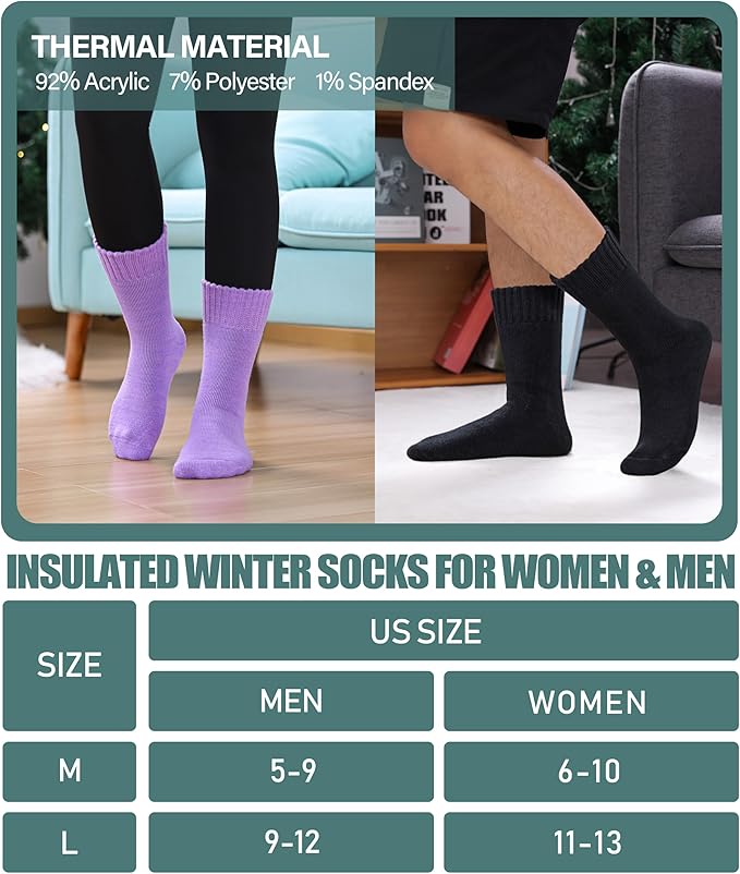 LANLEO Women Men Thermal Socks Warm Winter Extra Thick Insulated Heated Ski Crew Boot Socks for Cold Weather