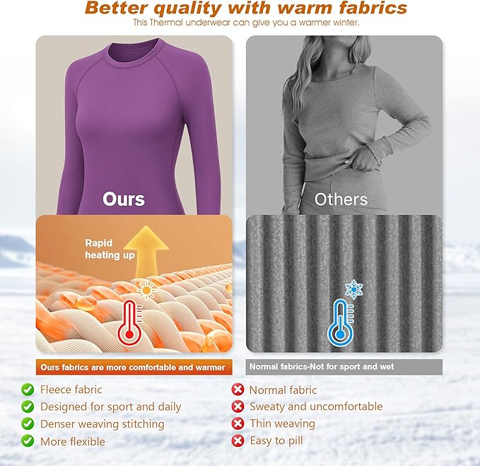Thermal Underwear Women Long Johns Set Fleece Lined Warm Base Layer Long Sleeve for Weather Top Bottom Pajama