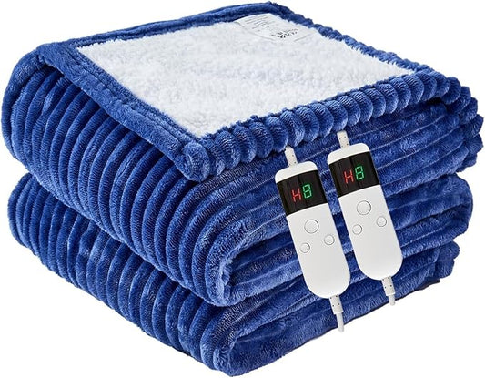 Heated Blanket Electric Queen, Soft Flannel Heating Blanket with 8 Hours Auto Off 10 Fast Heating Levels Machine Washable Sherpa Heated Blanket with Overheating Protection
