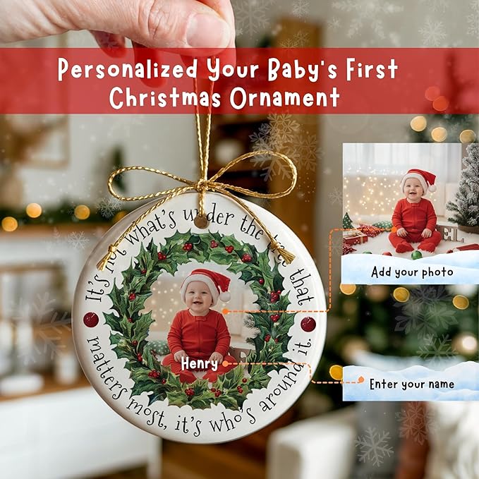Personalized Baby First Christmas Ornament 2025 with Photo & Name Personalized Christmas Ornaments Custom Ornaments for Christmas Tree Keepsake for Newborn Boy or Girl Gifts