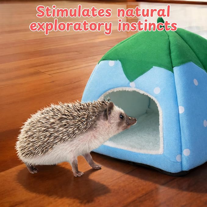 Hides for Hedgehogs Warm Winter Bed, Hedgehog Hideout Bed Nest, Hedgehog Hideout with Disposable Liners, Small Animals Warm House Cage Supplies, Hamster Cage Accessories (Blue, Pee Pads)